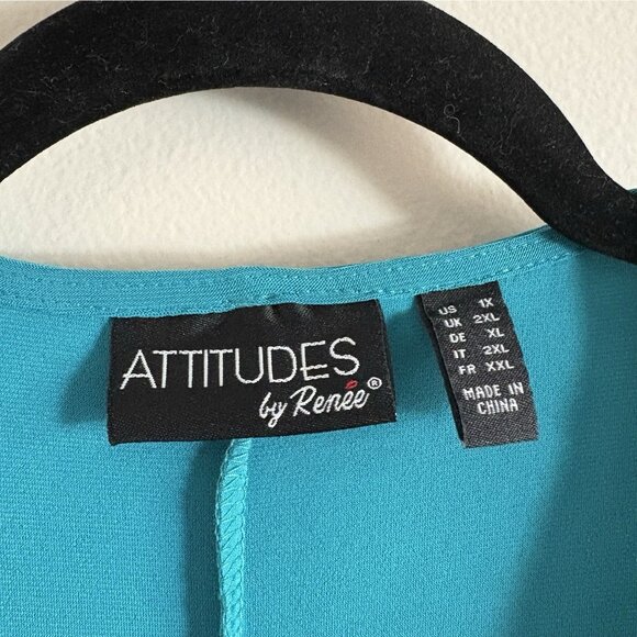Attitudes By Renee Women 1X Teal Pockets Cascade Open Front Jersey Cardigan - Picture 7 of 10
